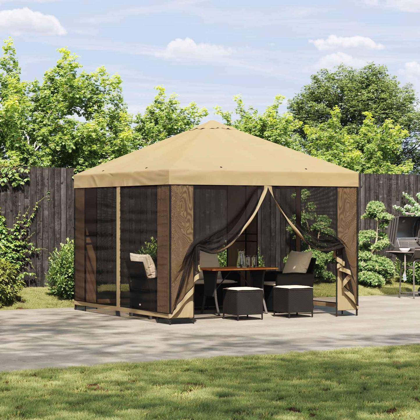 Gazebo da giardino con pareti laterali 3 x 3 m Crema | homemem39