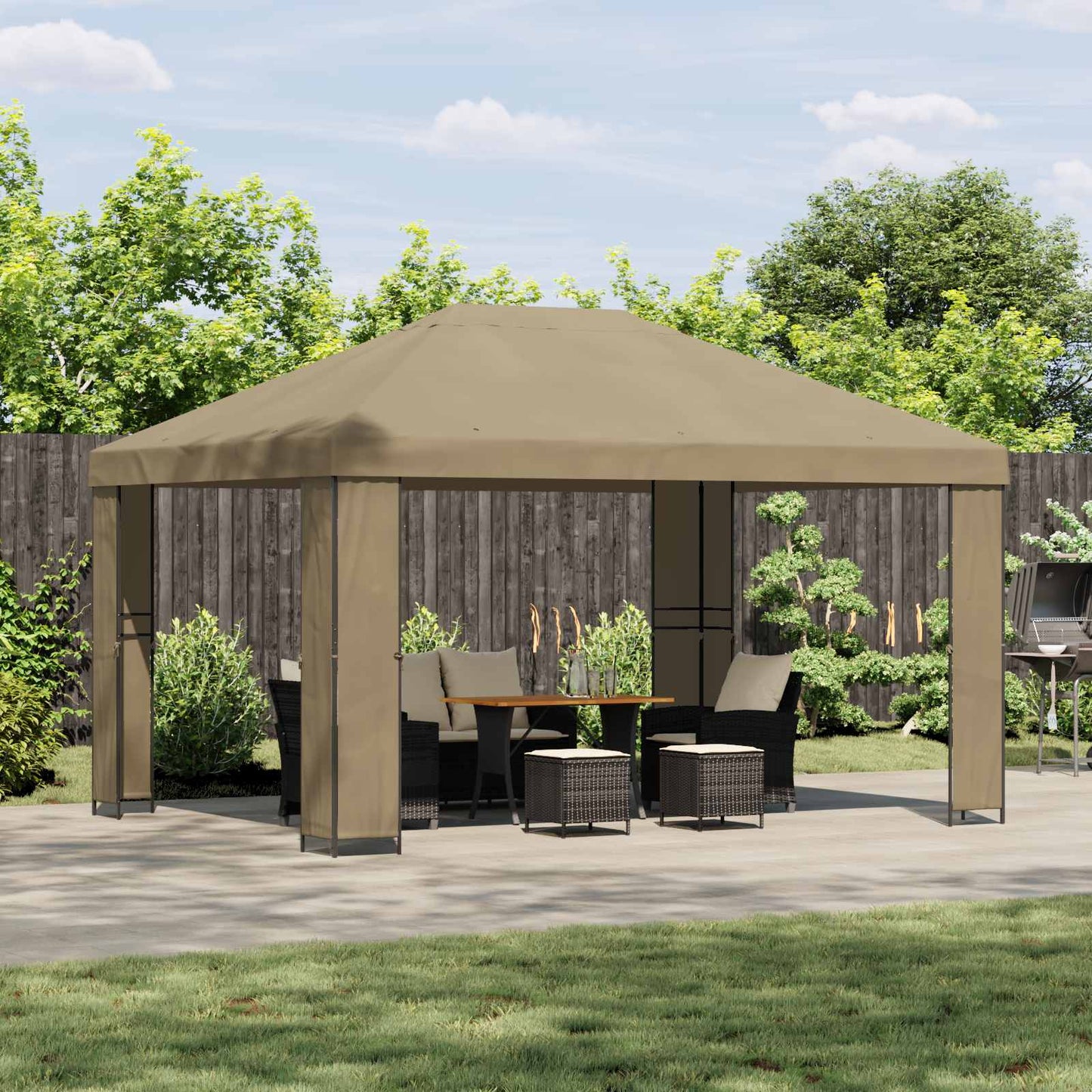 Gazebo 4 × 3 m Beige Poliestere e Acciaio 190 gsm