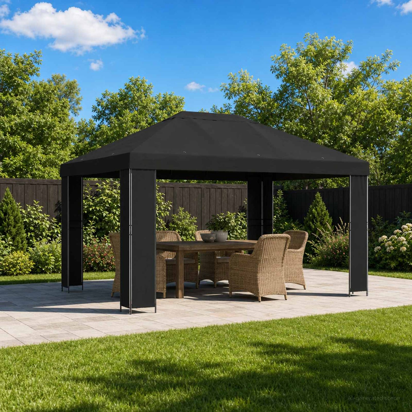 Gazebo 4 × 3 m Nero Poliestere e Acciaio 190 gsm | homemem39