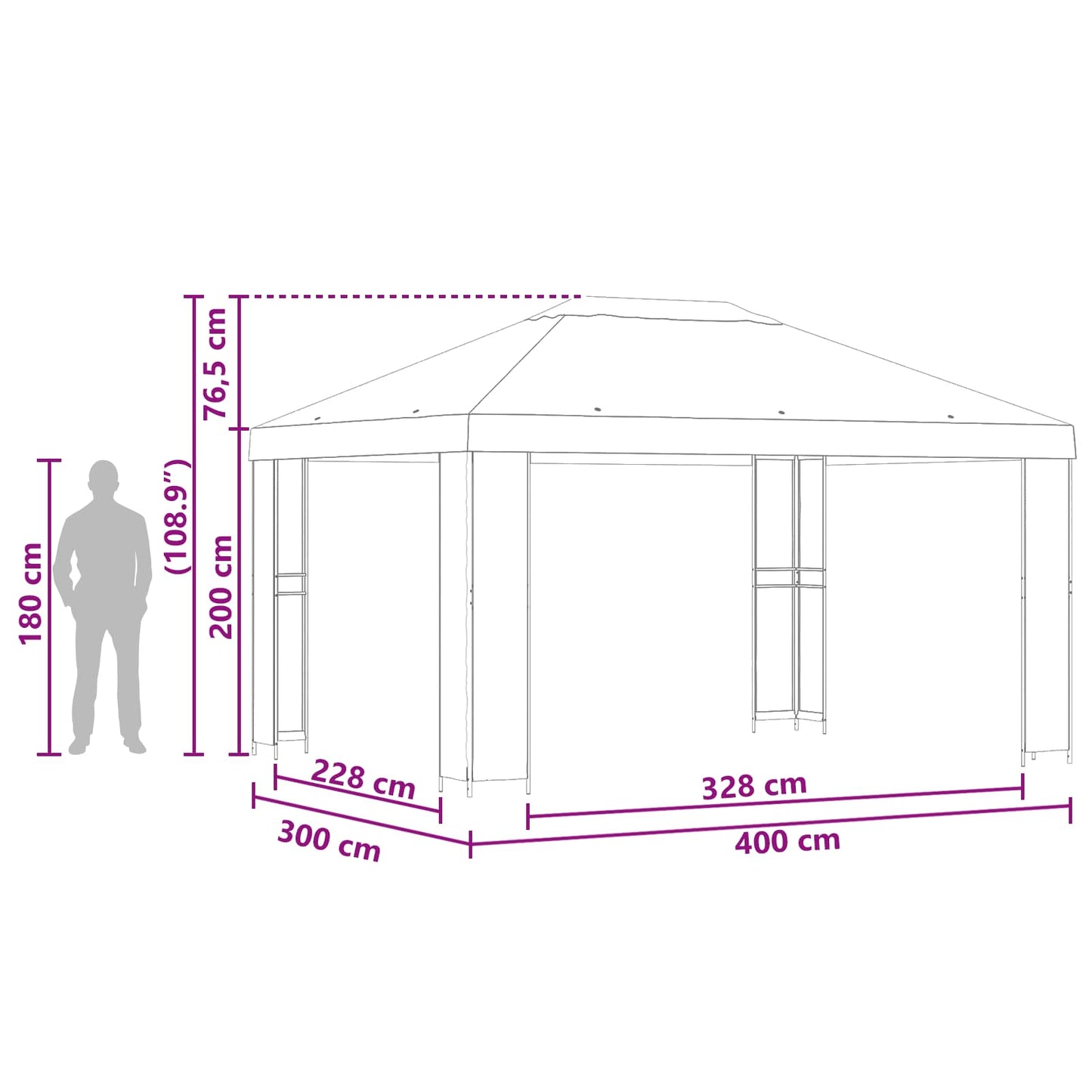 Gazebo 4 × 3 m Borgogna Poliestere e Acciaio 190 gsm | homemem39