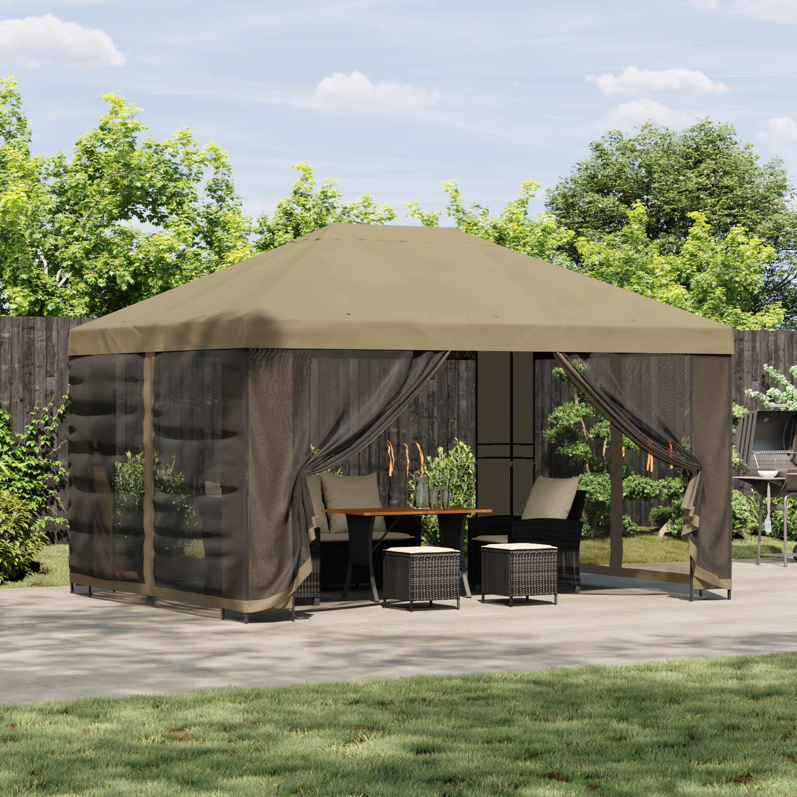 Gazebo da giardino con pareti laterali 4 × 3 m Beige | homemem39