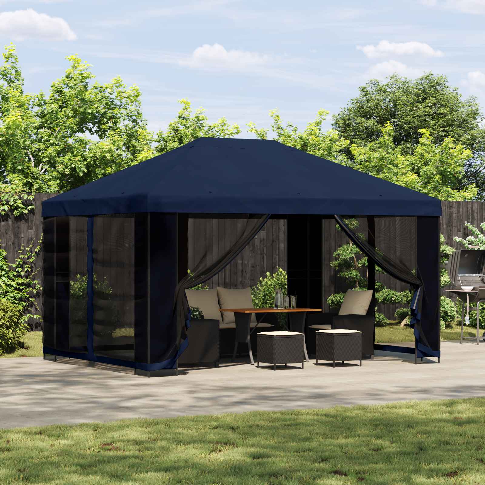 Gazebo da giardino con pareti laterali 4 × 3 m Blu | homemem39