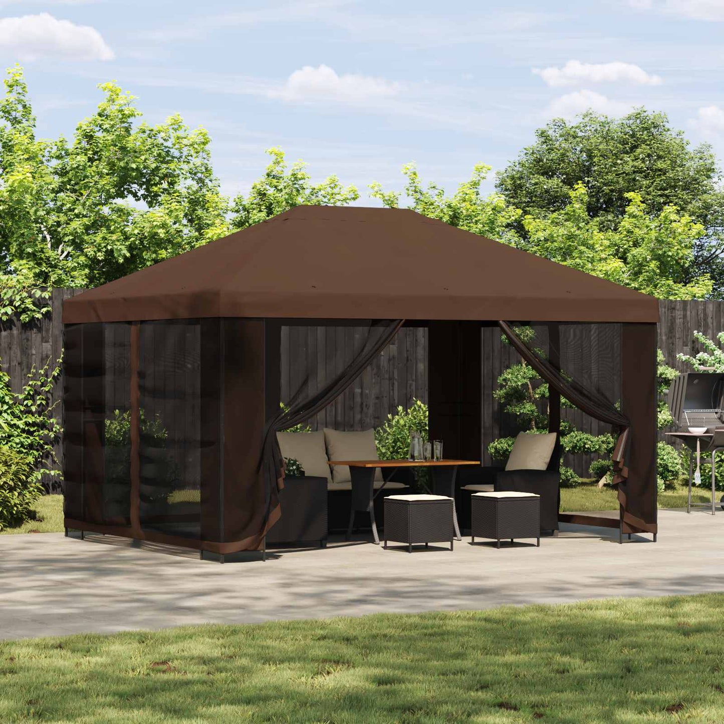 Gazebo da giardino con pareti laterali 4 × 3 m Marrone | homemem39