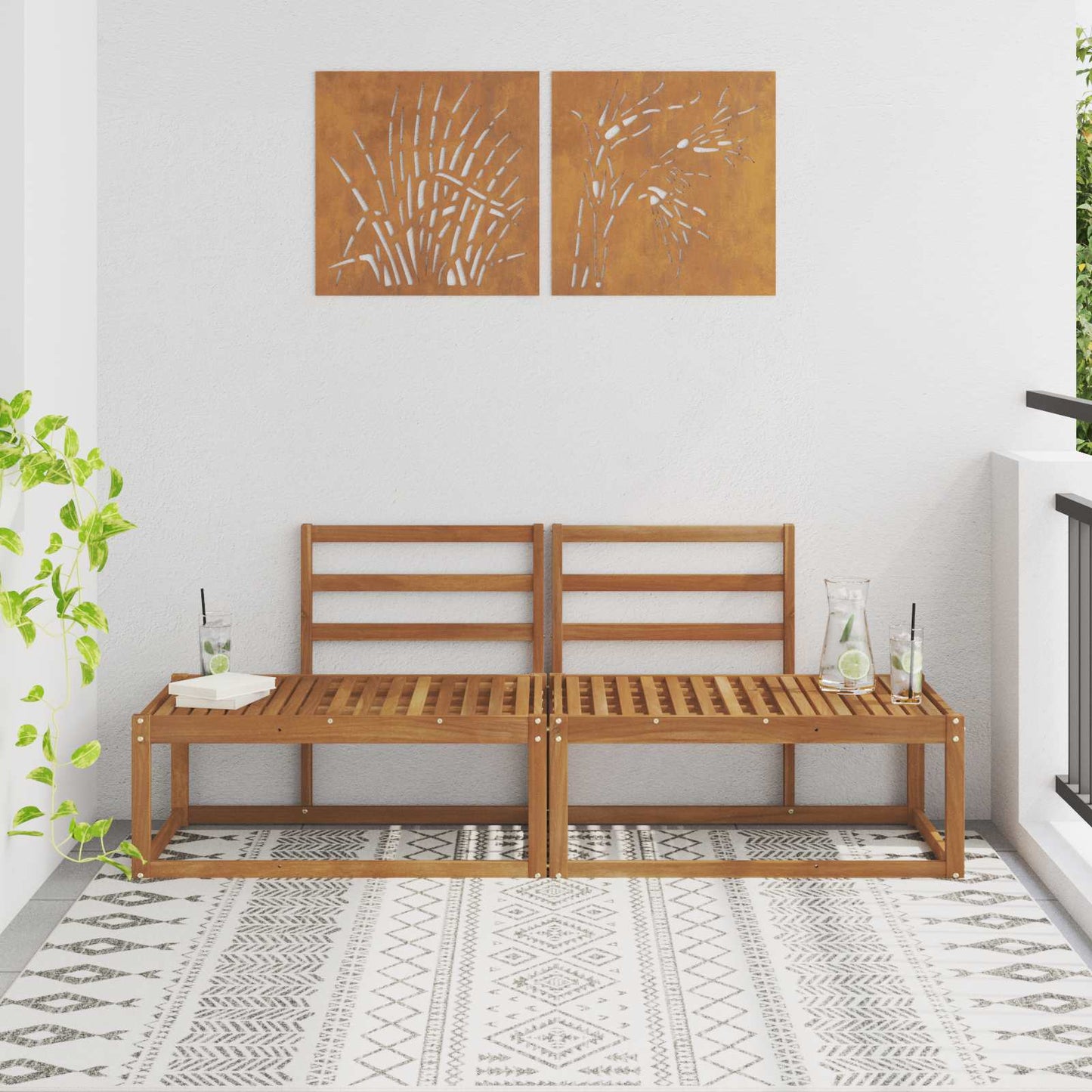Divano da Esterno 2 Pezzo Naturale 182,5 x 63 x 73 cm | homemem39