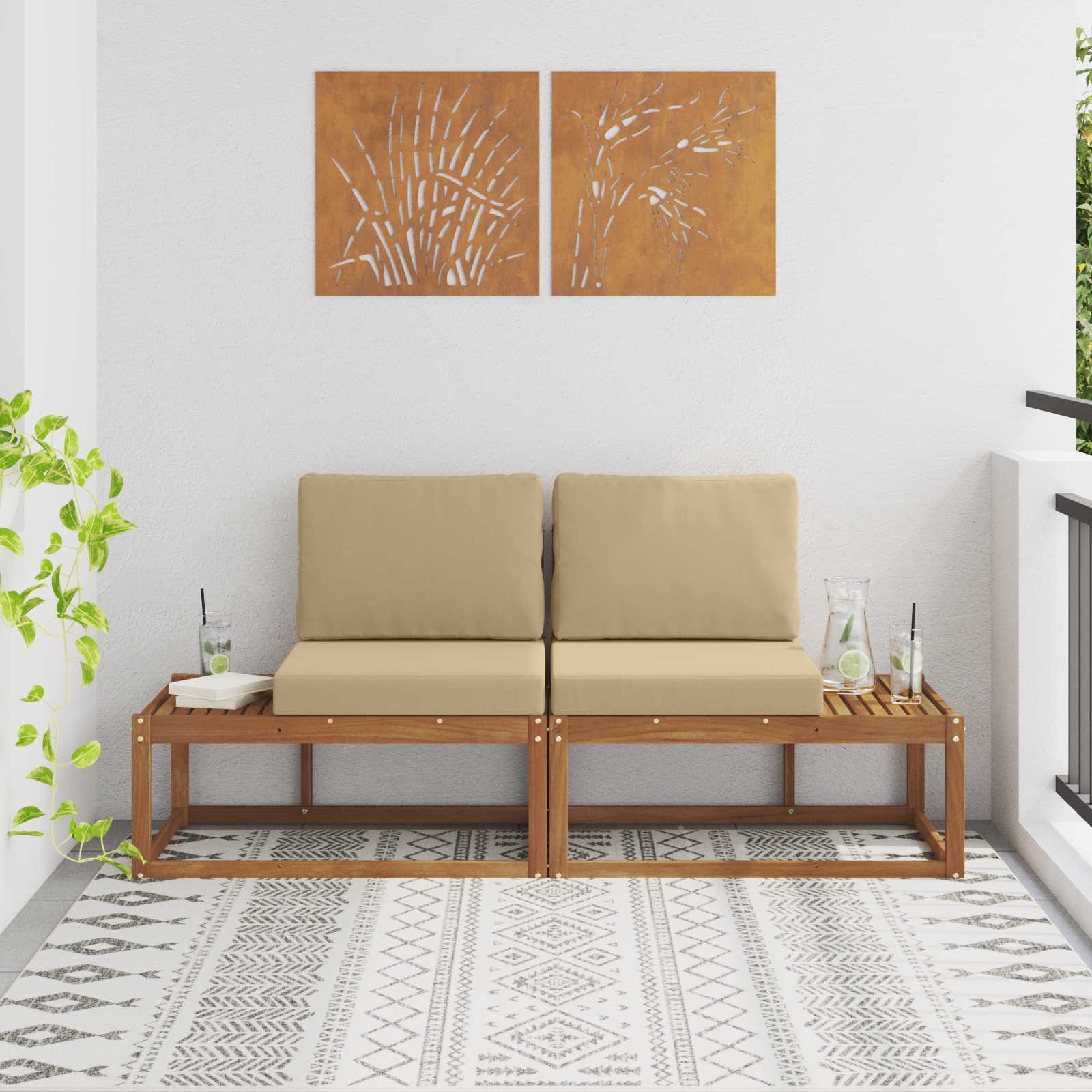 Divano da Esterno con cuscino 2 Pezzo Naturale e Beige | homemem39