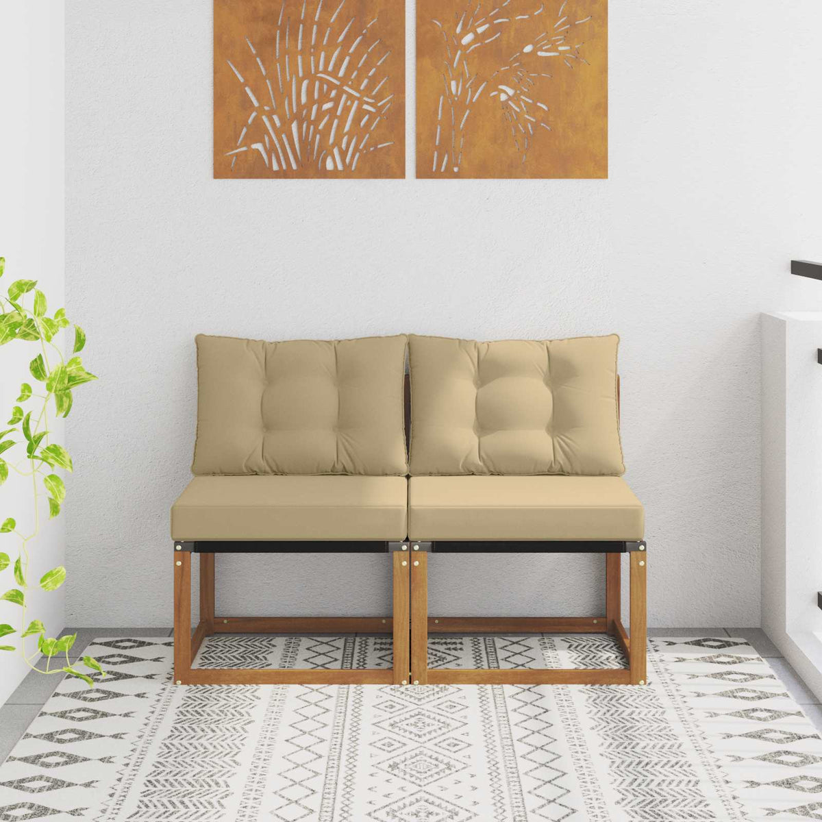2 Pezzo Divano centrale per esterno Naturale 158 x 83 x 73 cm