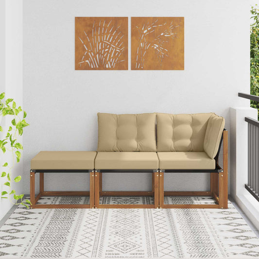 Divano modulare da esterno con cuscino 3 Pezzo Naturale e Beige | homemem39