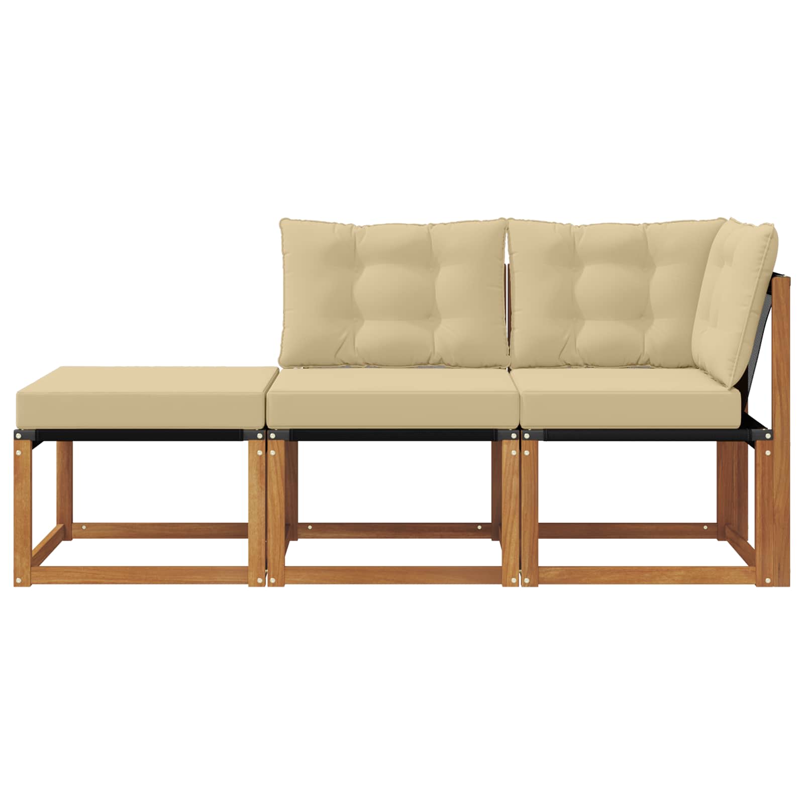 Divano modulare da esterno con cuscino 3 Pezzo Naturale e Beige | homemem39