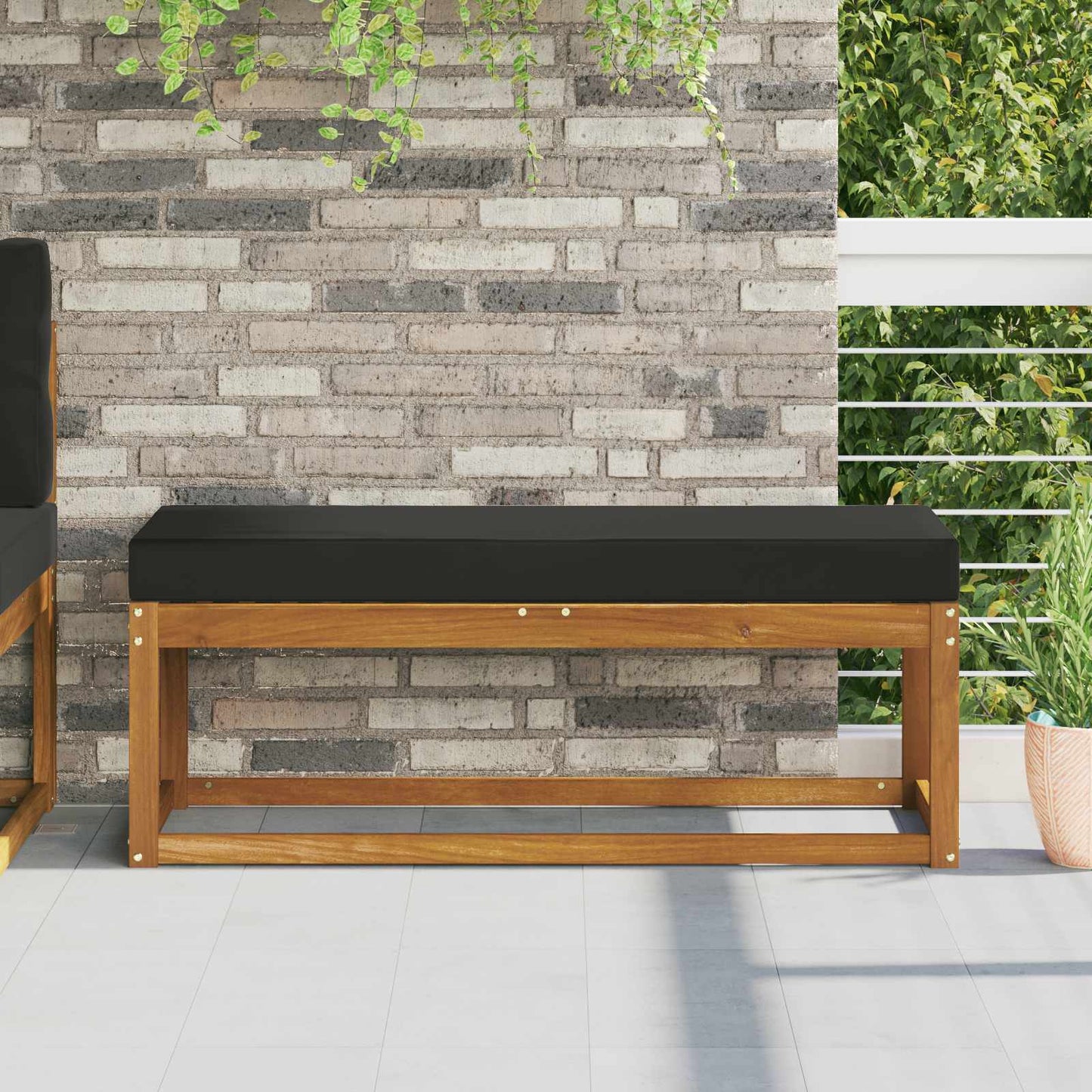 Cuscino da Sedia Esterno Nero 111,5 x 40 x 8 cm 100% Poliestere