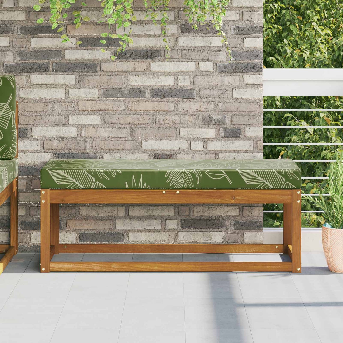 Cuscino da Sedia Esterno Foglie Verdi 111,5 x 40 x 8 cm
