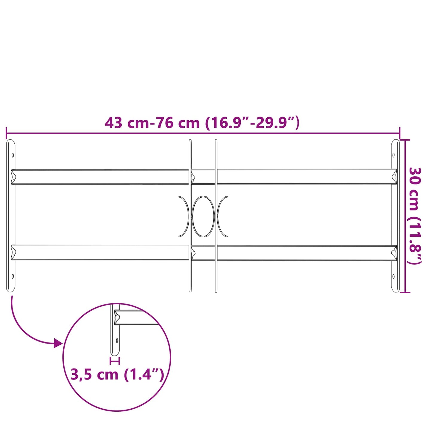 Griglia Finestra Nero 76 x 30 cm Acciaio verniciato a polvere