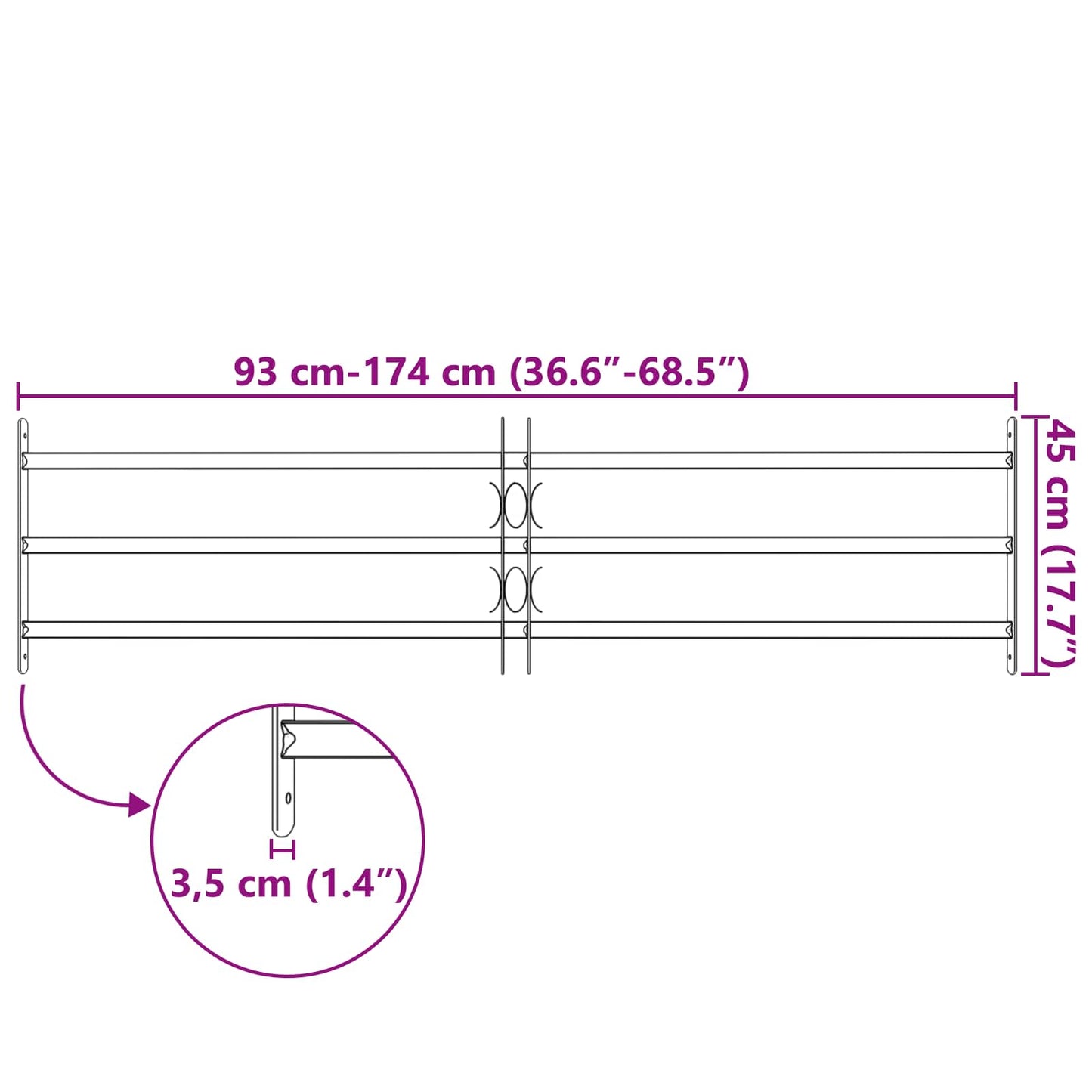 Griglia Finestra Nero 174 x 45 cm Acciaio verniciato a polvere
