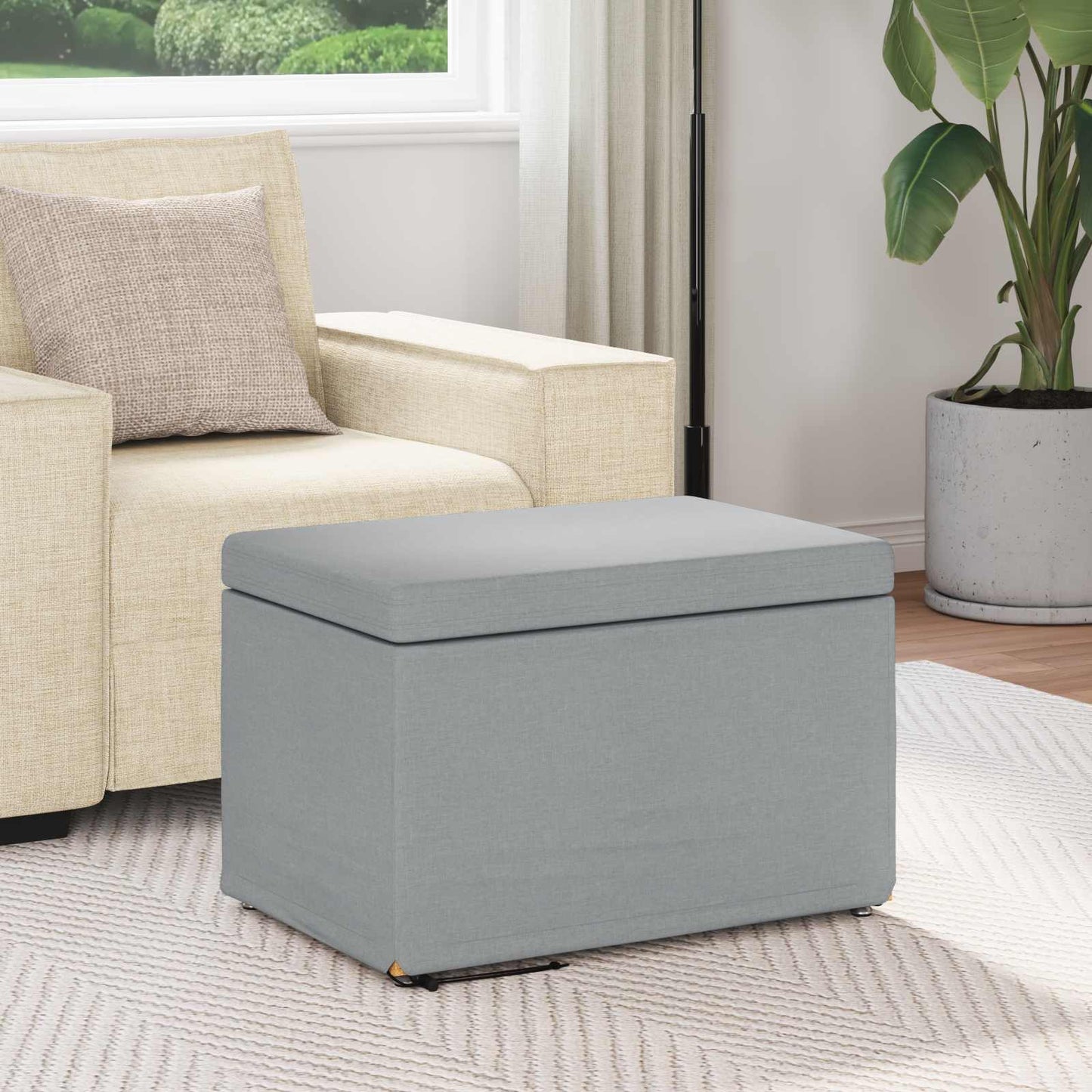 Pouf Grigio chiaro Tessuto e Legno Ingegnerizzato