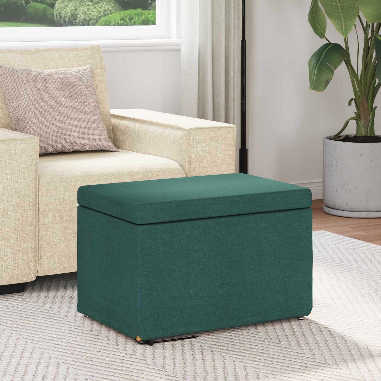 Pouf Verde Scuro 61 x 41 x 40 cm Tessuto e Legno Ingegnerizzato