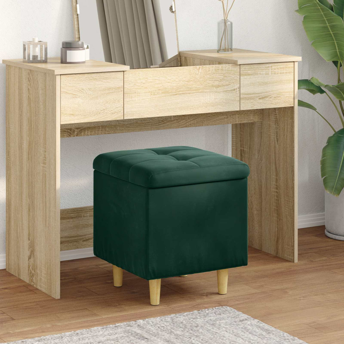 Pouf con Storage Verde Scuro 40 x 40 x 45 cm Velluto