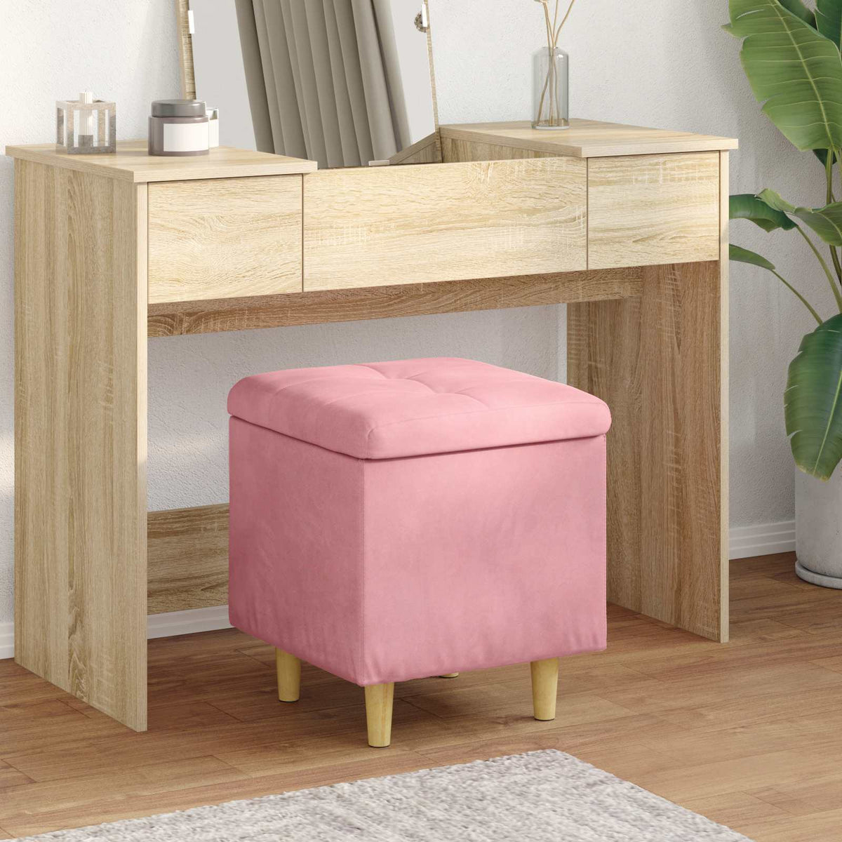 Pouf con Storage Rosa 40 x 40 x 45 cm Velluto | homemem39