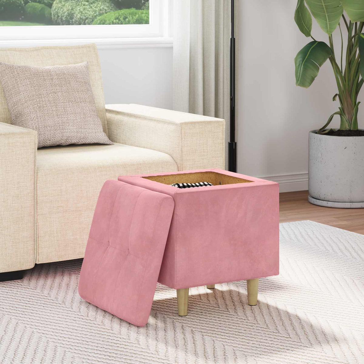 Pouf con Storage Rosa 40 x 40 x 45 cm Velluto | homemem39