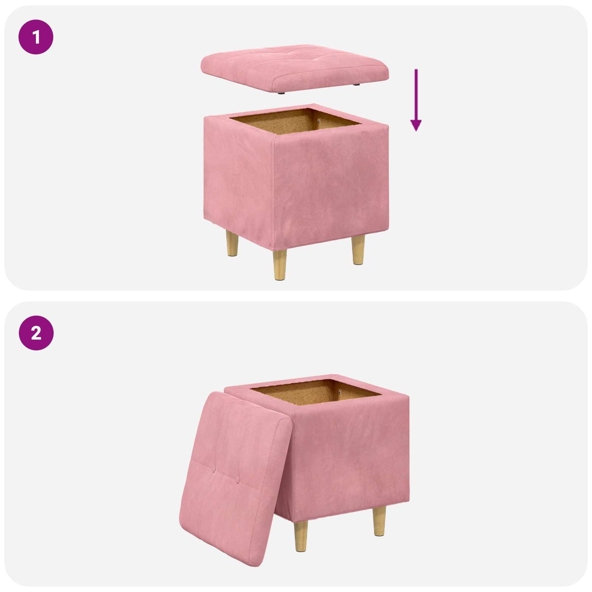 Pouf con Storage Rosa 40 x 40 x 45 cm Velluto | homemem39
