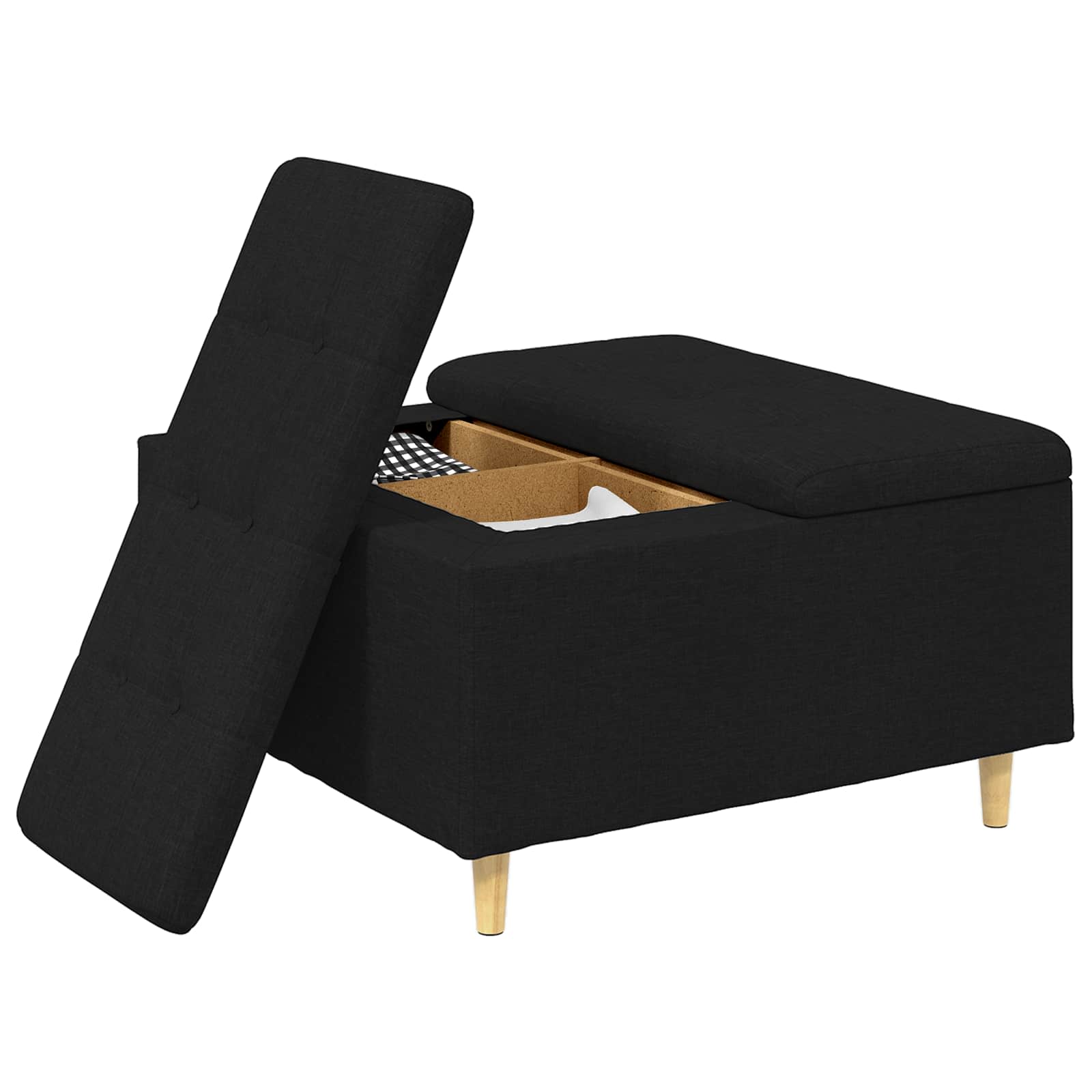 Pouf contenitore con cuscino Nero 80 x 80 x 45 cm Tessuto - homemem39