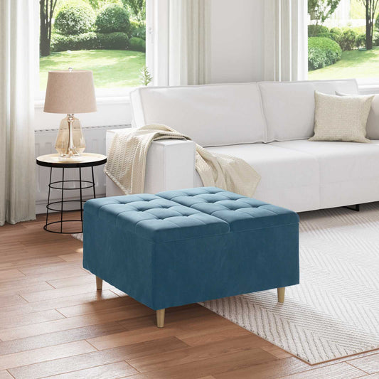 Pouf contenitore con cuscino Blu 80 x 80 x 45 cm Velluto | homemem39