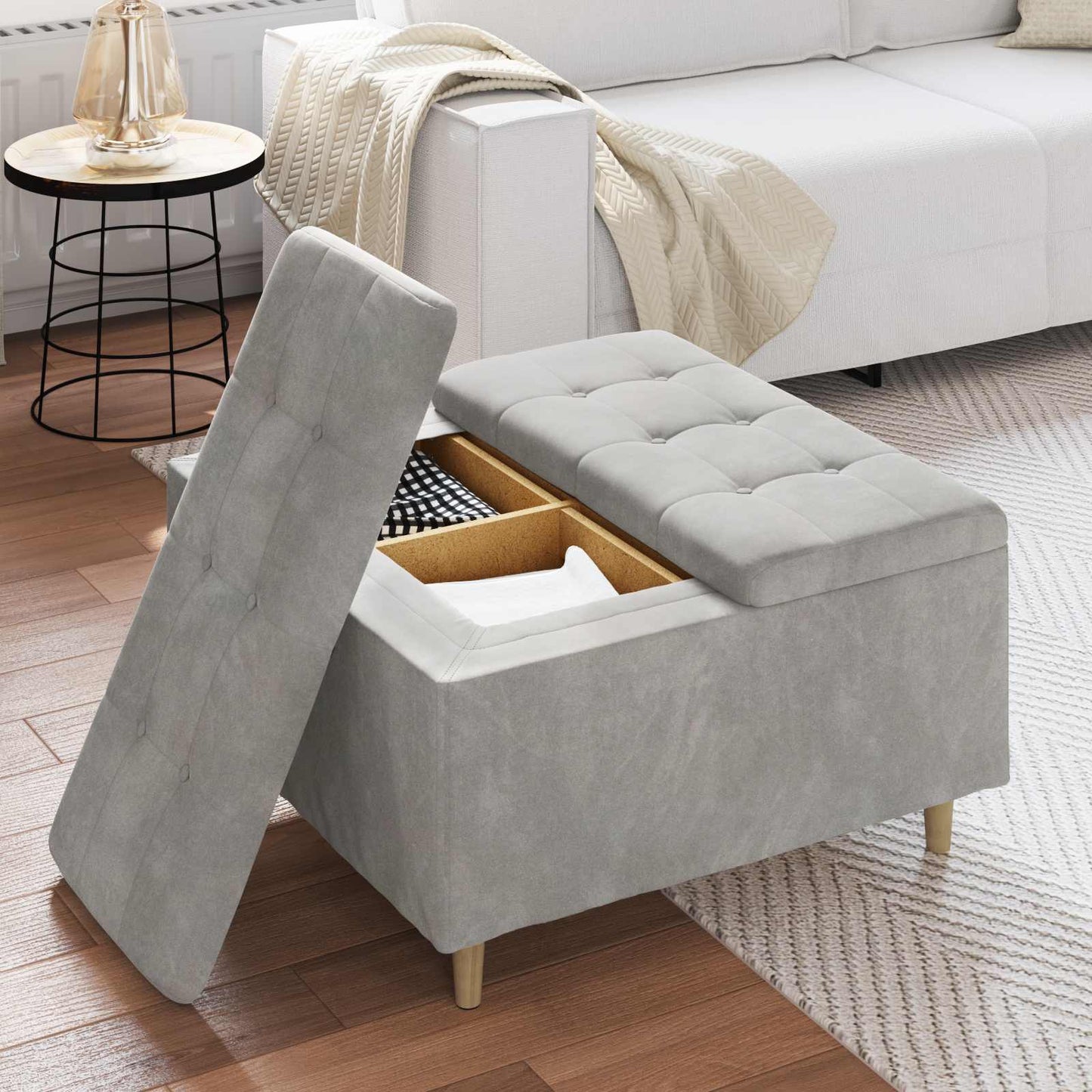 Pouf contenitore Grigio chiaro 80 x 80 x 45 cm Velluto
