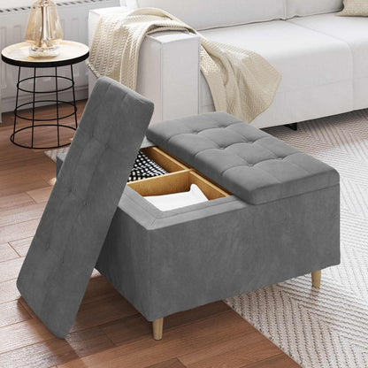 Pouf contenitore Grigio scuro 80 x 80 x 45 cm Velluto | homemem39