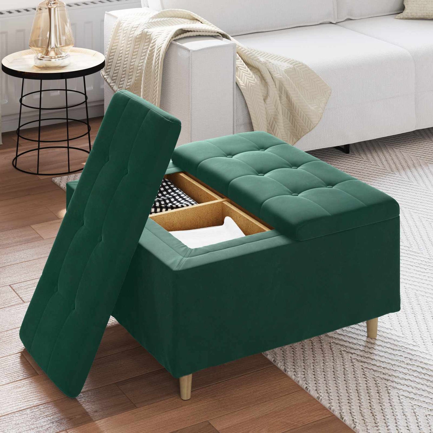 Pouf contenitore Verde Scuro 80 x 80 x 45 cm Velluto