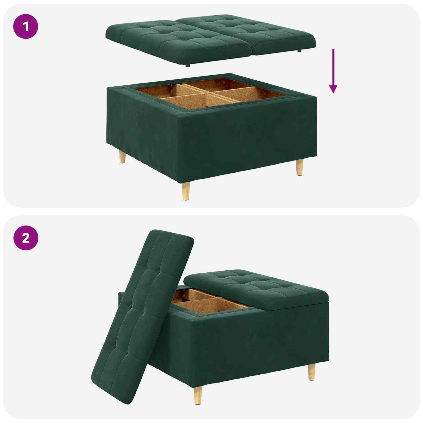 Pouf contenitore Verde Scuro 80 x 80 x 45 cm Velluto | homemem39