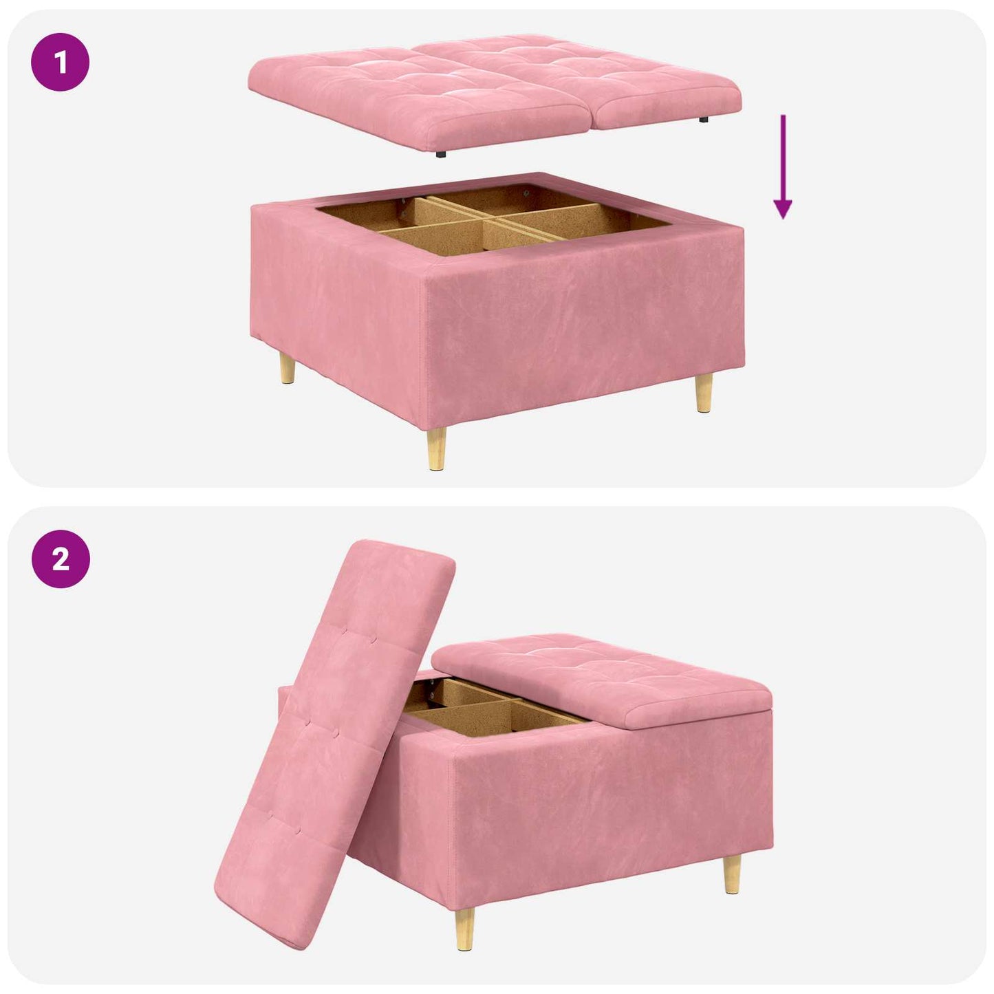 Pouf contenitore con cuscino Rosa 80 x 80 x 45 cm Velluto | homemem39