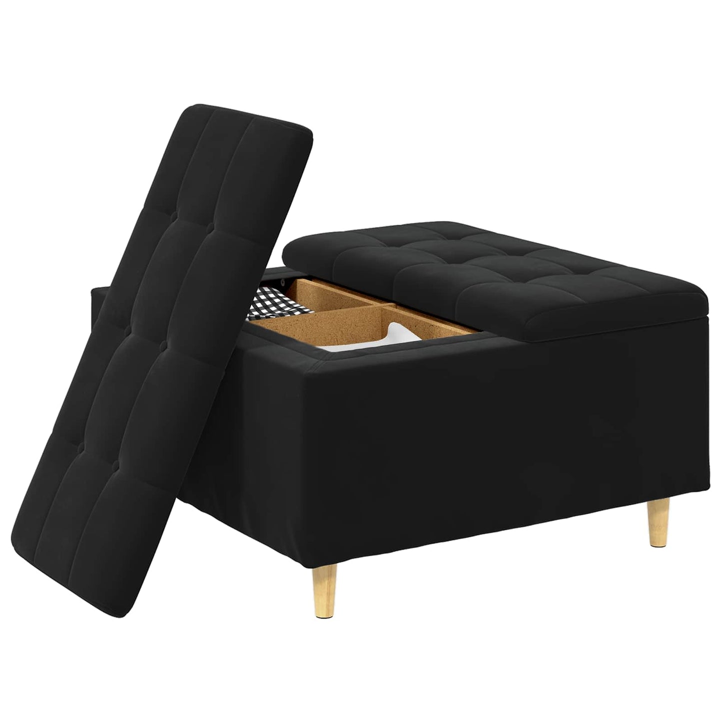 Pouf contenitore con cuscino Nero 80 x 80 x 45 cm Velluto | homemem39