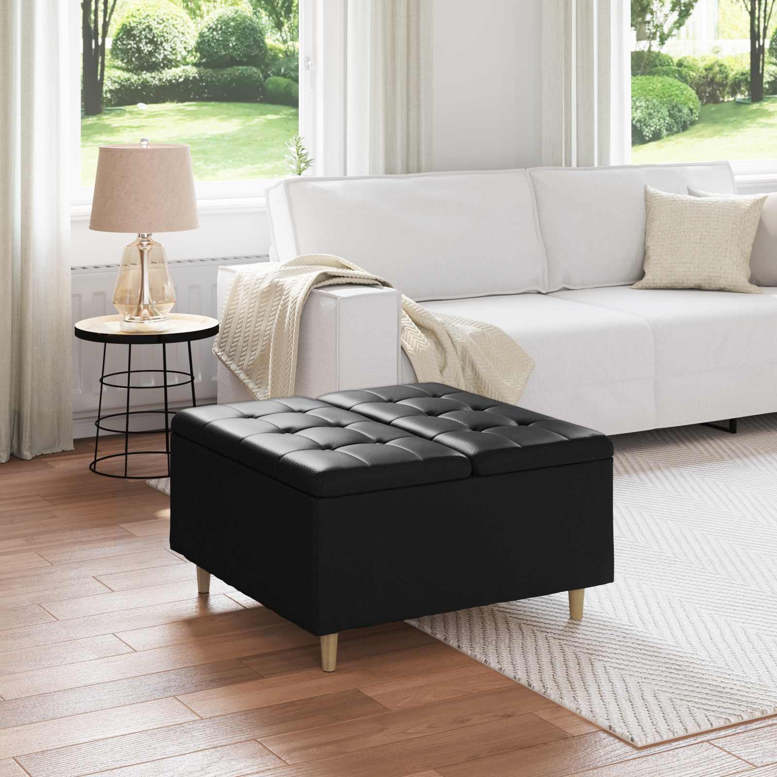 Pouf contenitore Nero 80 x 80 x 45 cm Pelle sintetica | homemem39