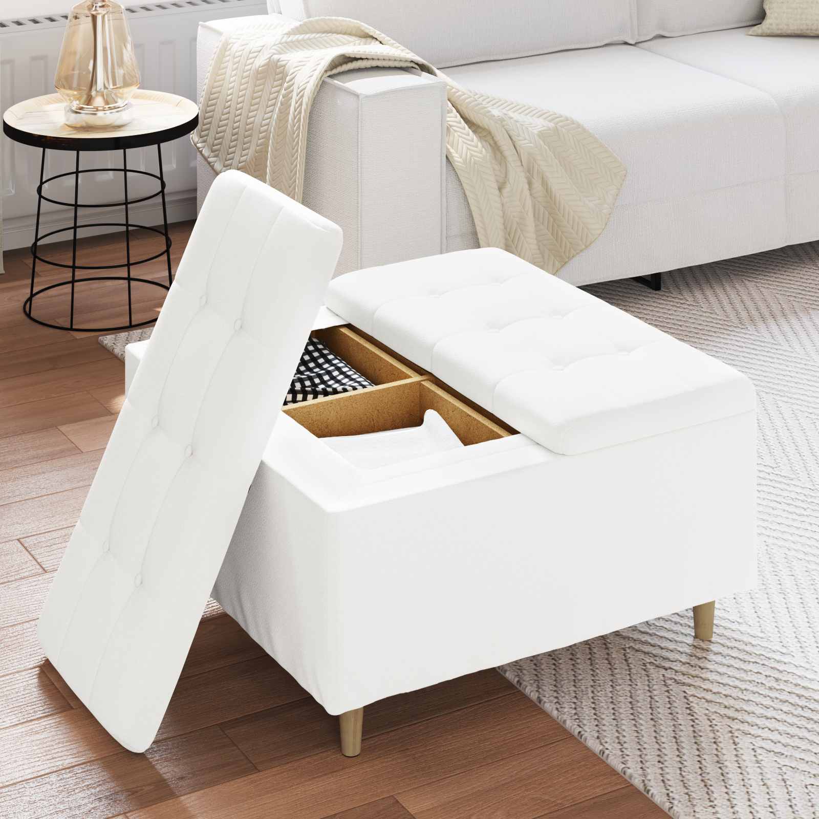 Pouf contenitore Bianco 80 x 80 x 45 cm Pelle sintetica | homemem39