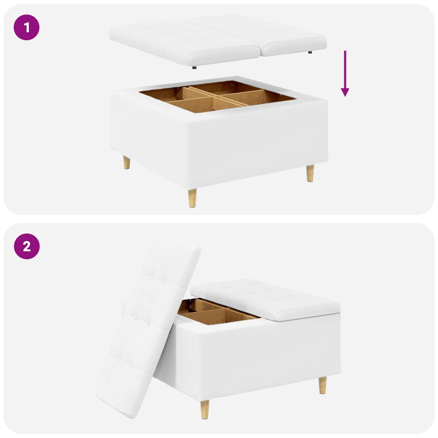 Pouf contenitore Bianco 80 x 80 x 45 cm Pelle sintetica | homemem39