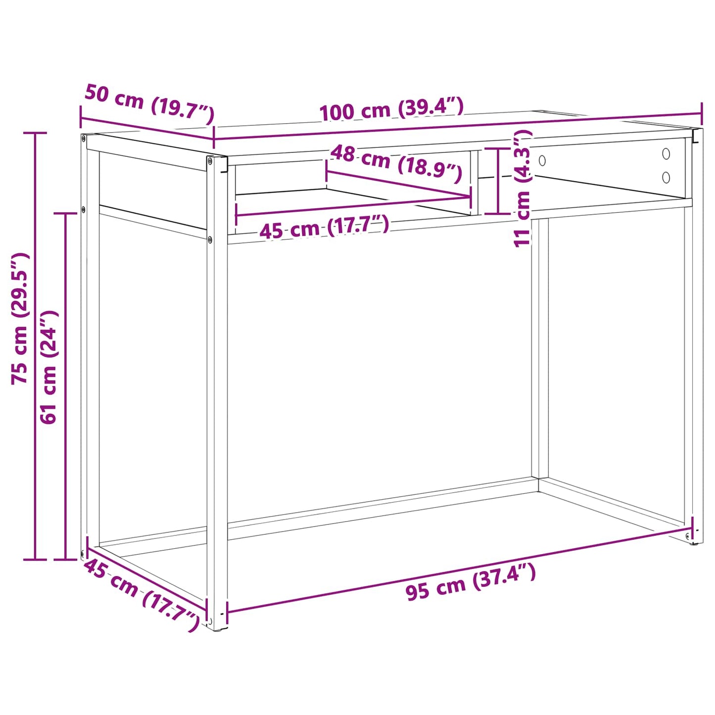 Scrivania Quercia Fumosa 100 x 50 x 75 cm Legno multistrato | homemem39