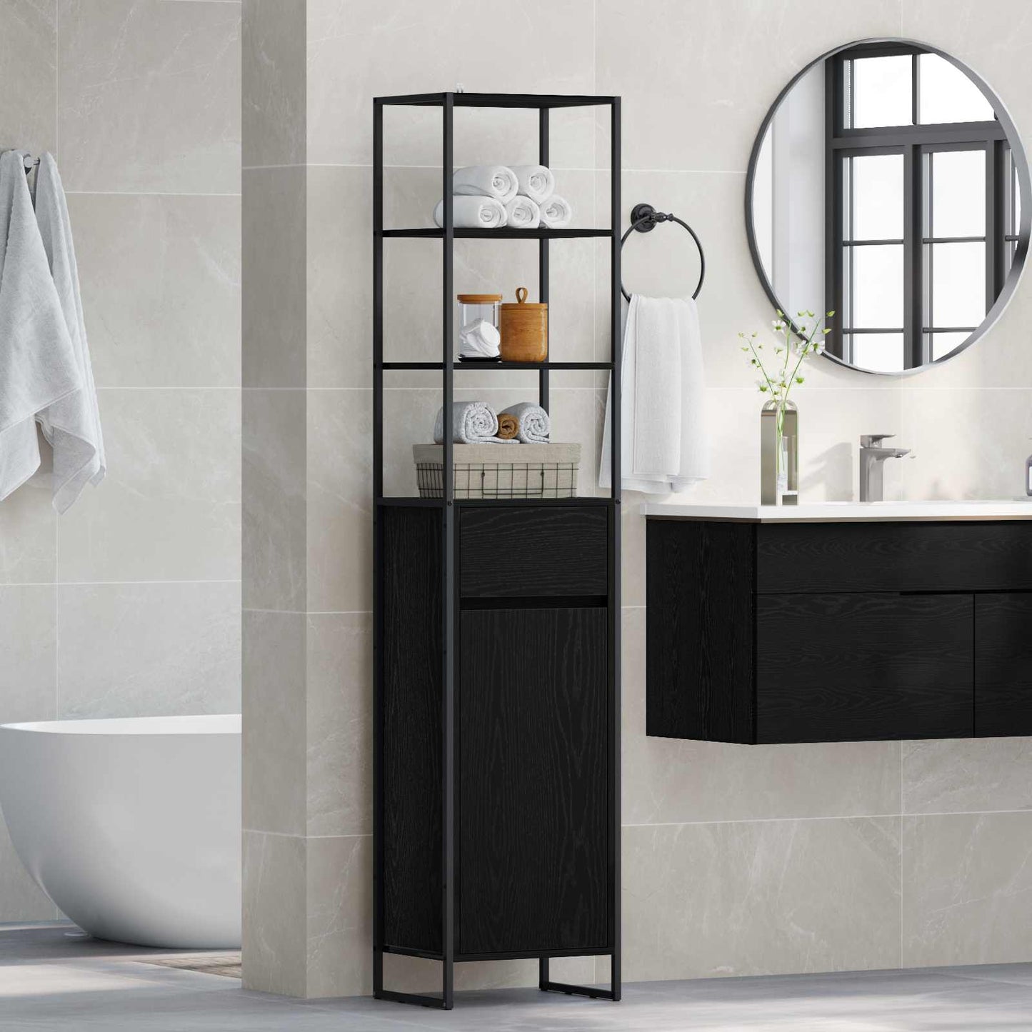 Mobile da Bagno Rovere Nero 40 x 30 x 180 cm Legno multistrato | homemem39