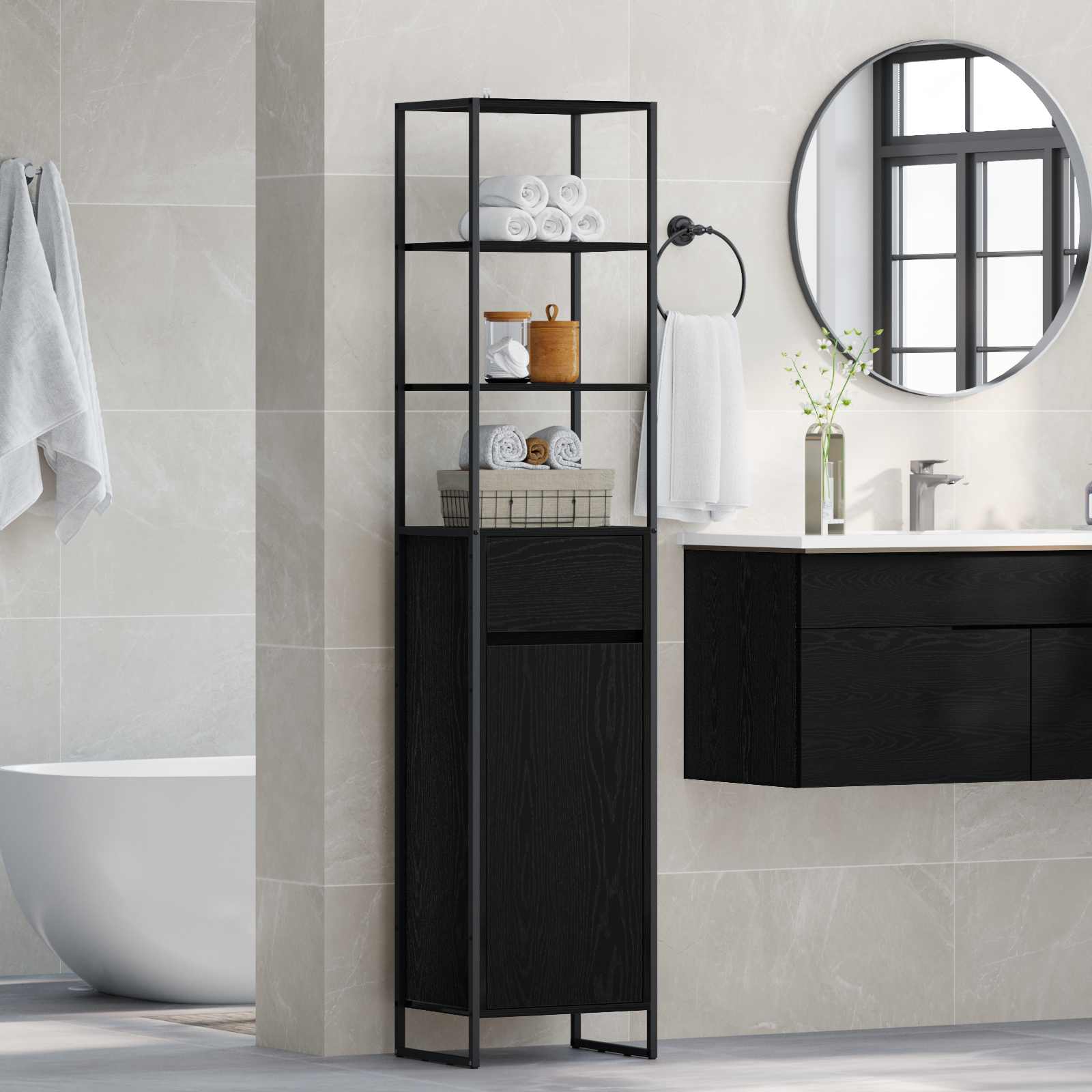 Mobile da Bagno Rovere Nero 40 x 30 x 180 cm Legno multistrato | homemem39
