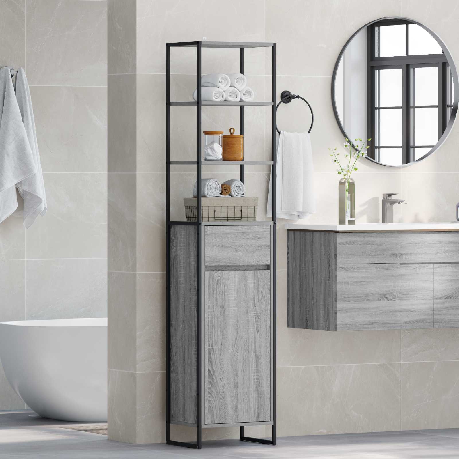 Mobile da Bagno con cassetto Grigio Sonoma 40 x 30 x 180 cm | homemem39