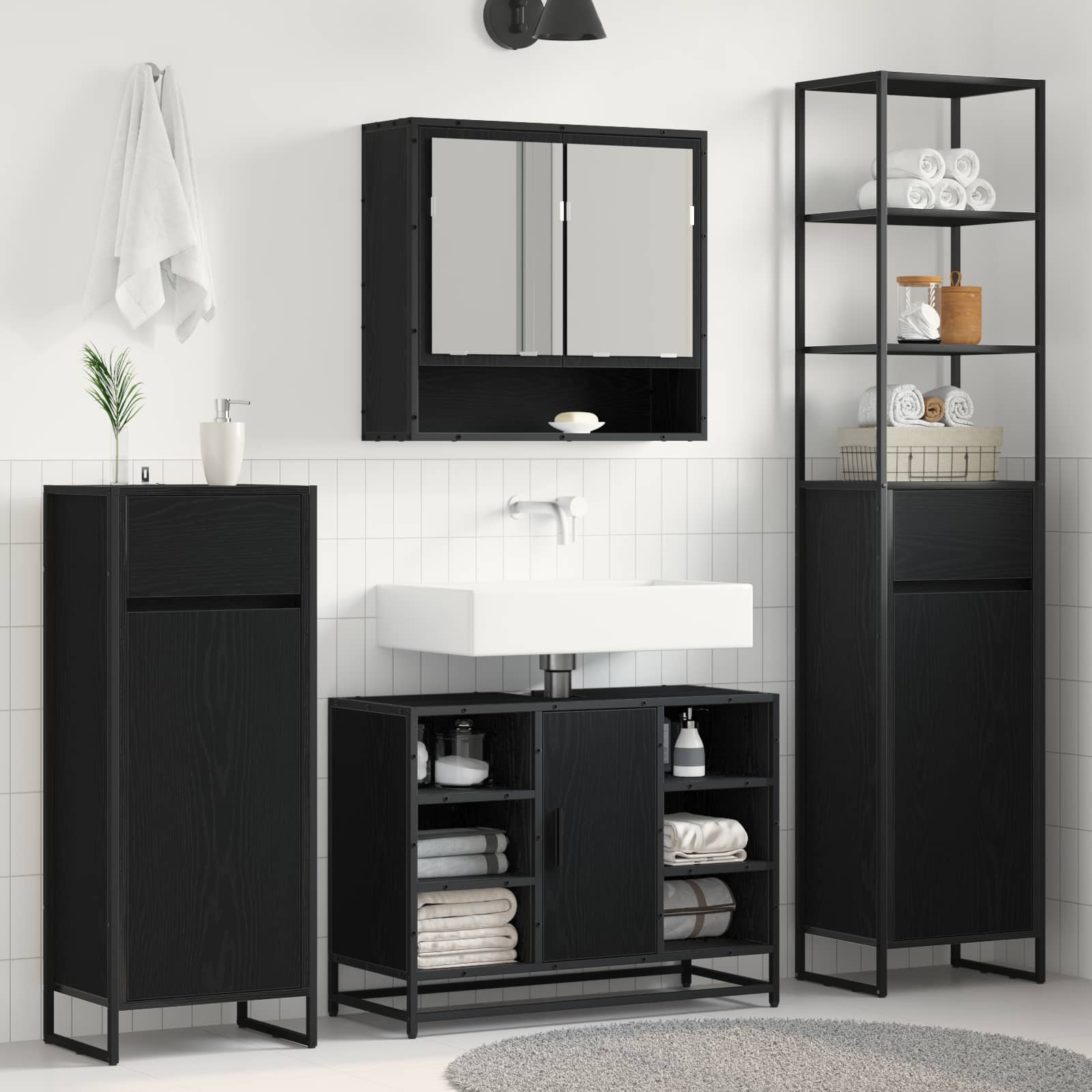 Mobile da Bagno Rovere Nero 40 x 30 x 100 cm Legno multistrato | homemem39