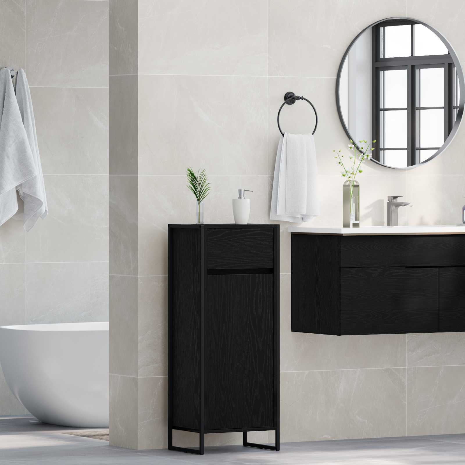 Mobile da Bagno Rovere Nero 40 x 30 x 100 cm Legno multistrato | homemem39