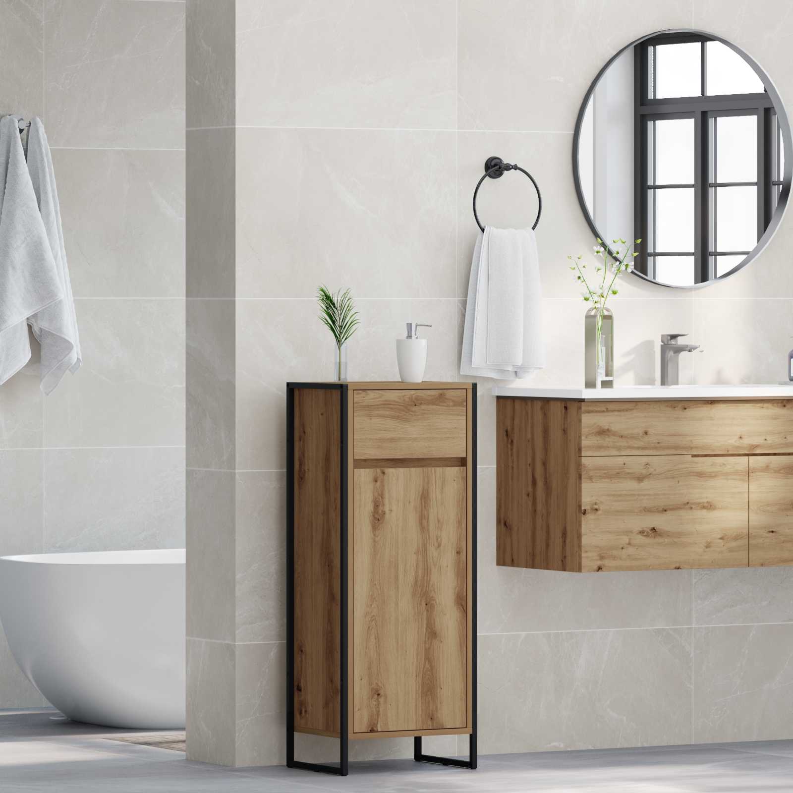 Mobile da Bagno con porta Rovere Artigianale 40 x 30 x 100 cm | homemem39