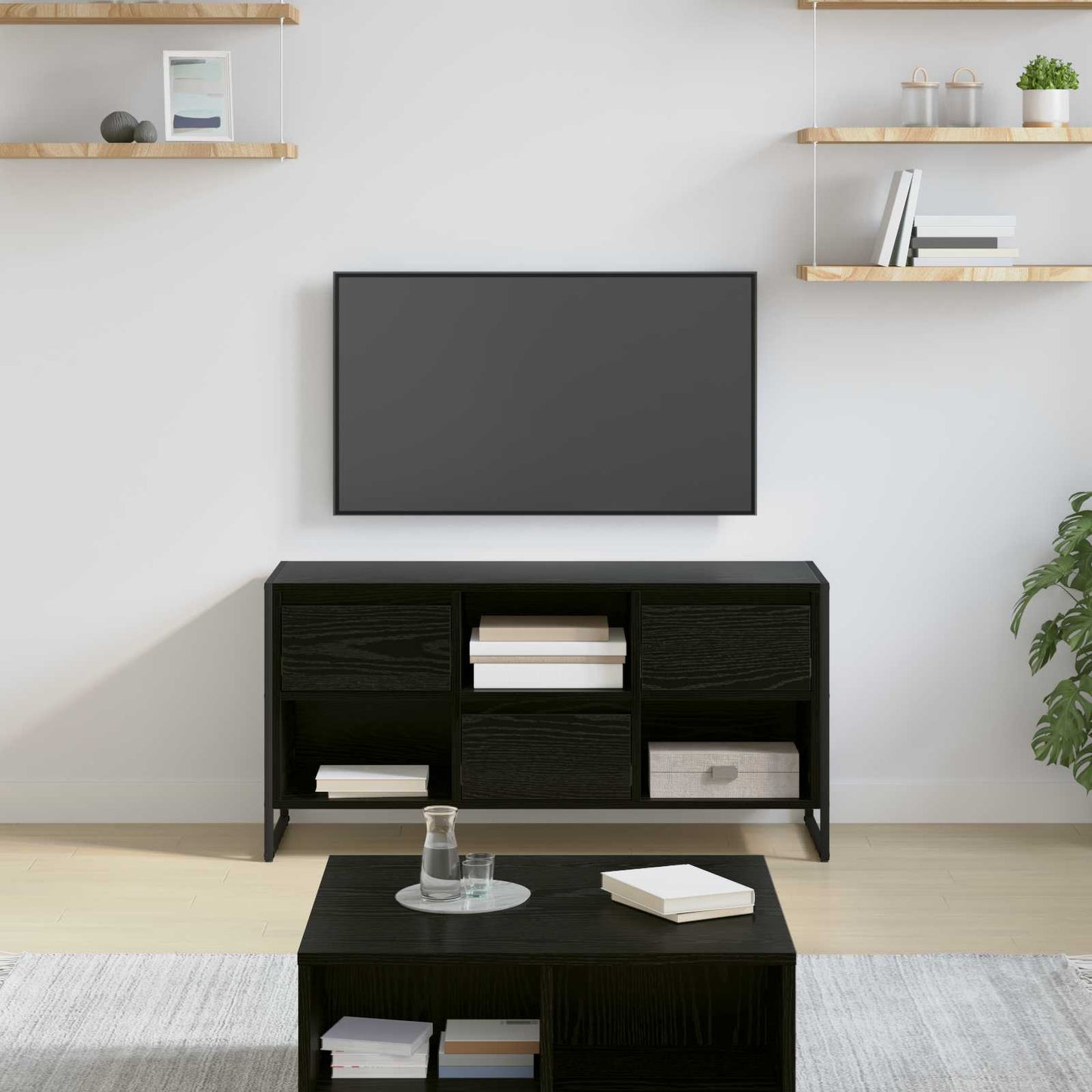 Mobile TV Rovere Nero 100 x 36 x 49,5 cm Legno multistrato