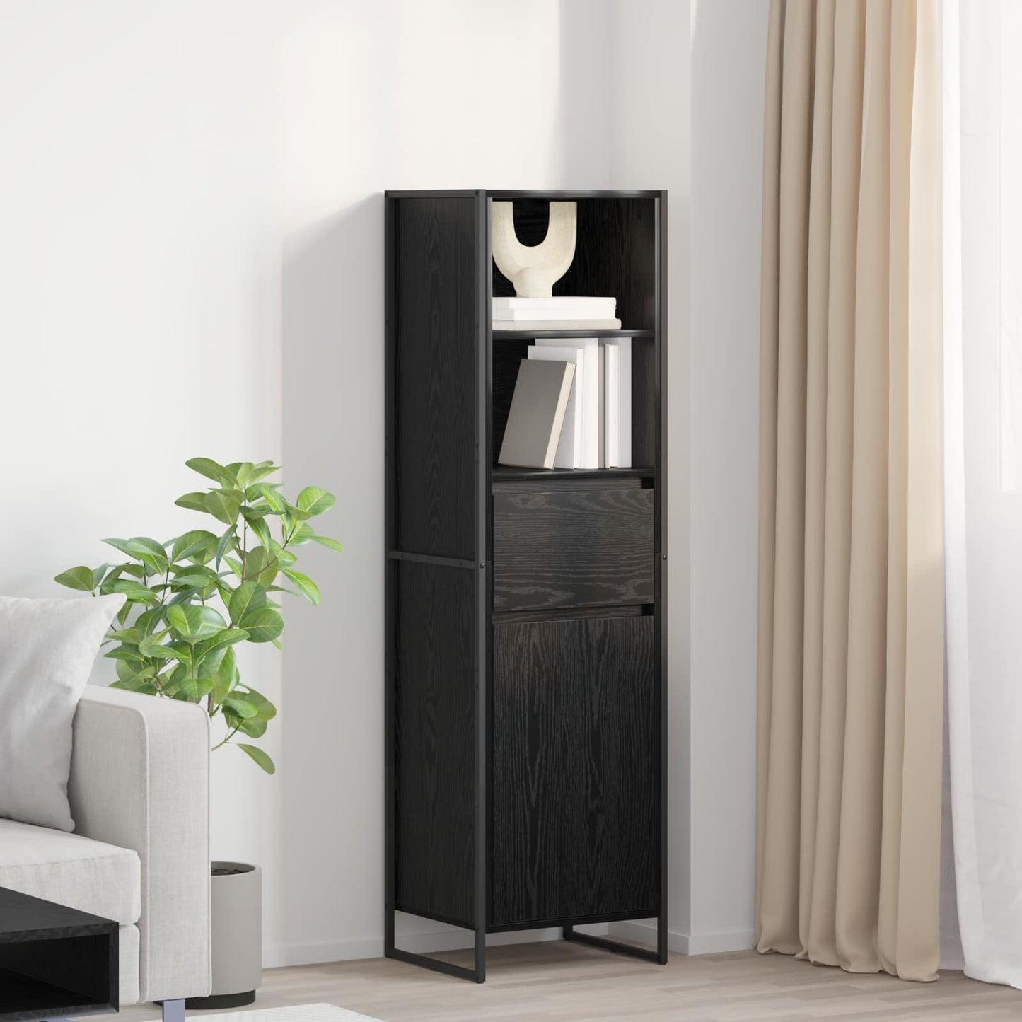 Armadio per Libri con cassetto Rovere Nero 43 x 36 x 150.5 cm