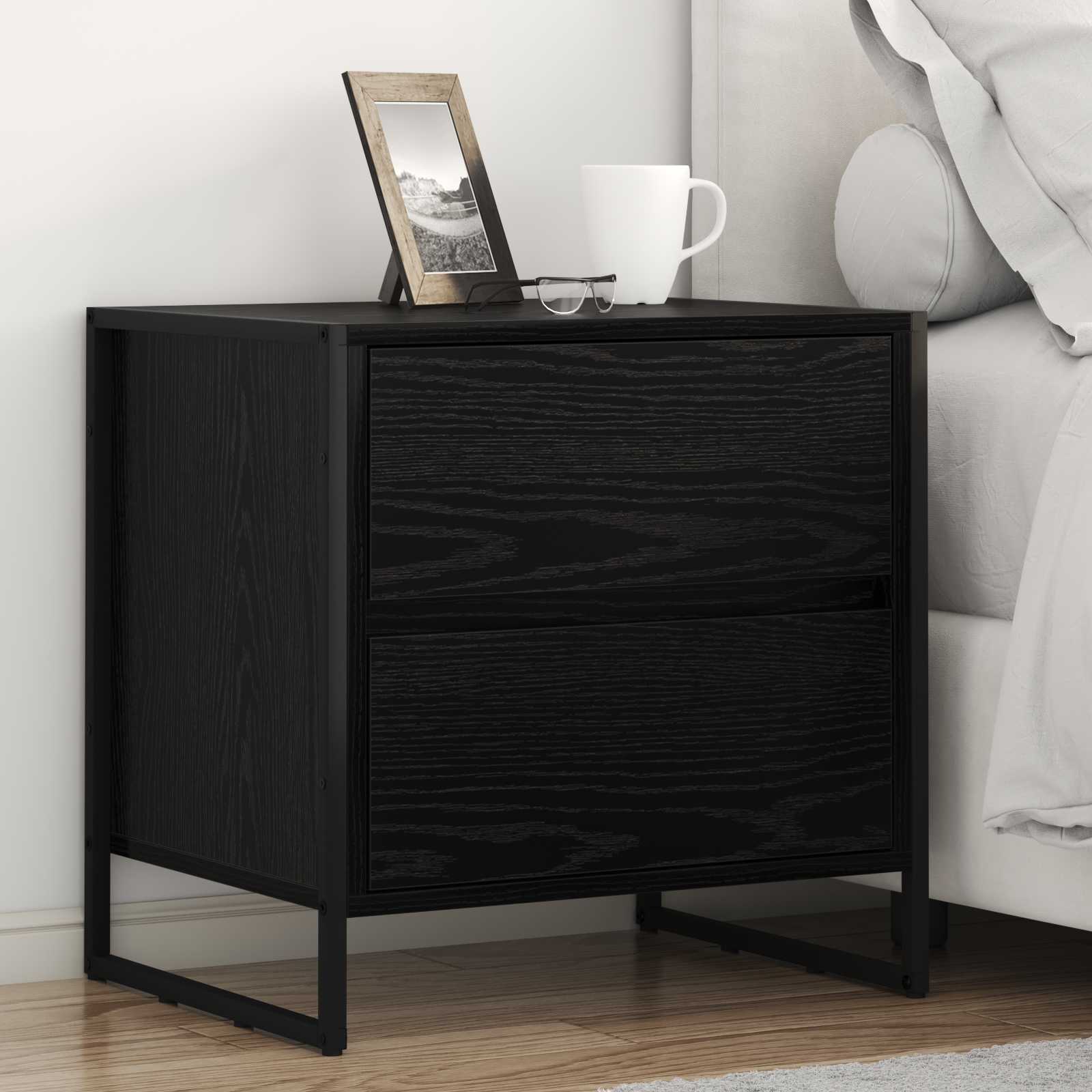 Comodino Rovere Nero 50 x 39.5 x 50 cm Legno multistrato | homemem39