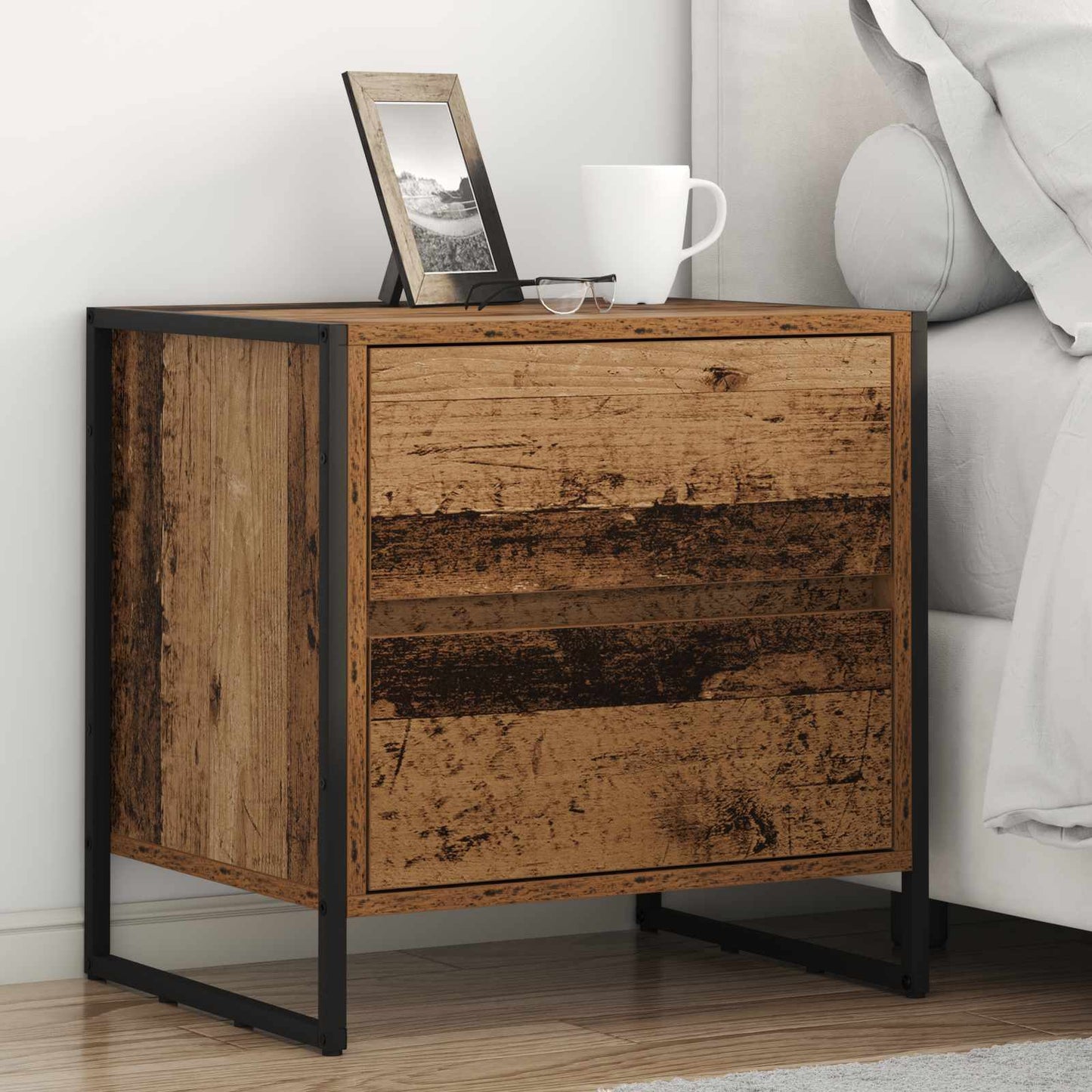 Comodino con cassetto 2 pcs Legno vecchio 50 x 39.5 x 50 cm