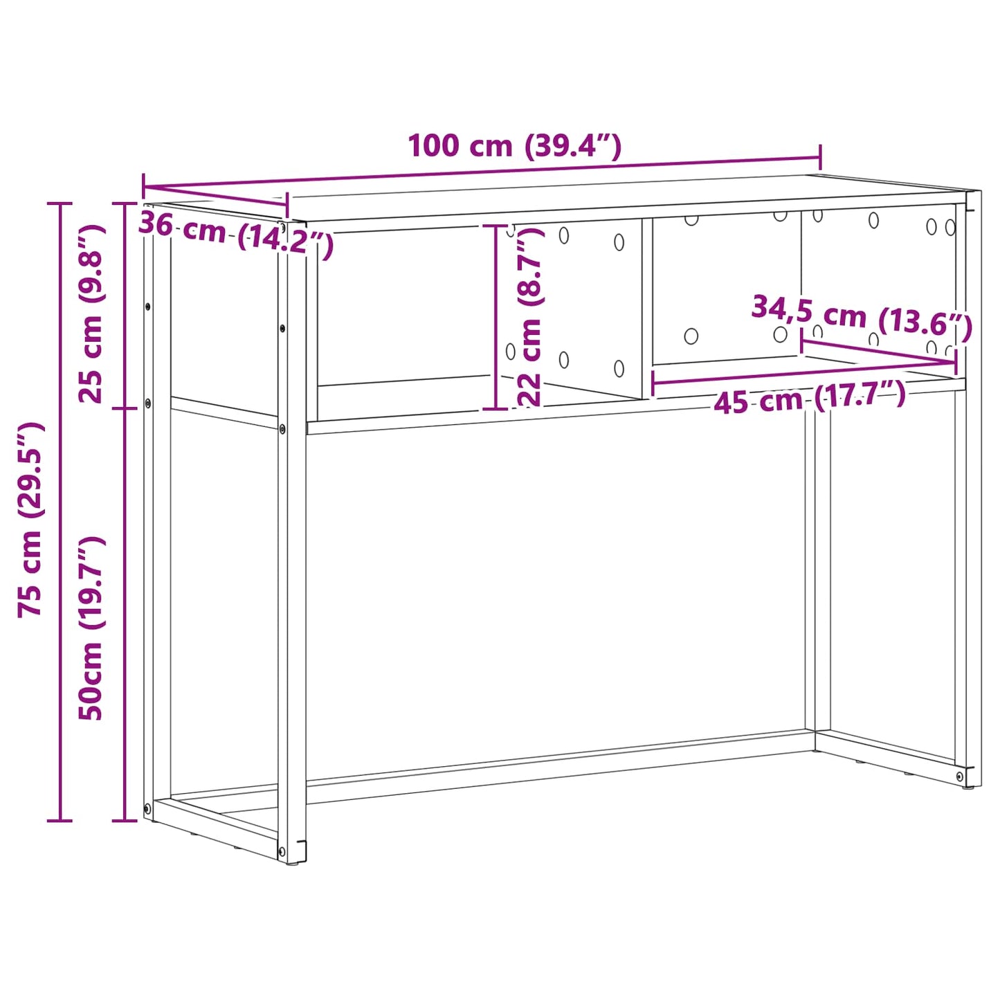 Tavolino Rovere Nero 100 x 36 x 75 cm Legno multistrato | homemem39