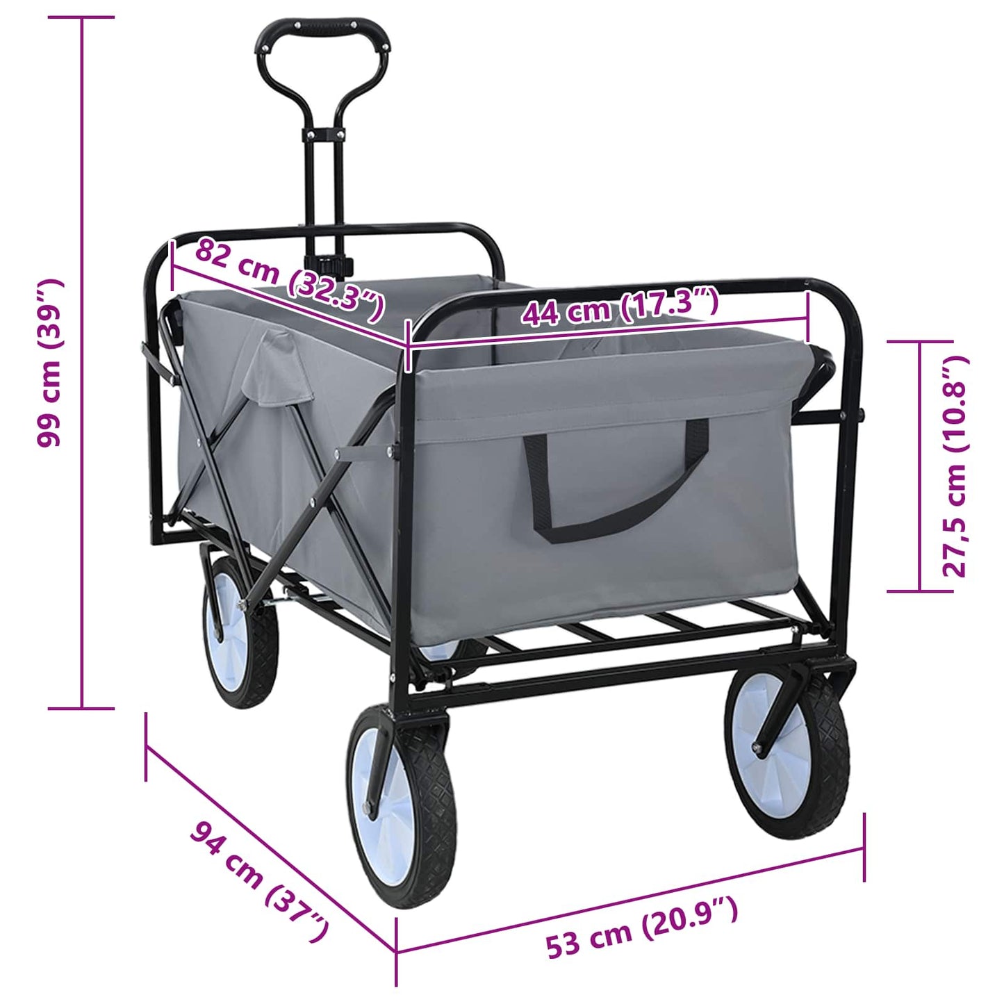Carrello a Mano Pieghevole Grigio 94 x 53 x 99 cm | homemem39