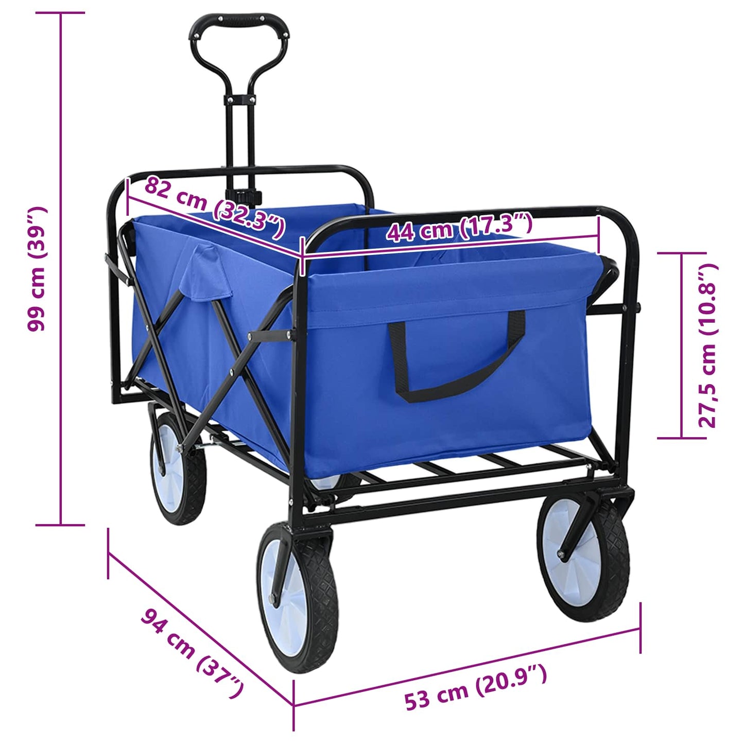 Carrello a Mano Pieghevole Blu 94 x 53 x 99 cm Tessuto Oxford | homemem39