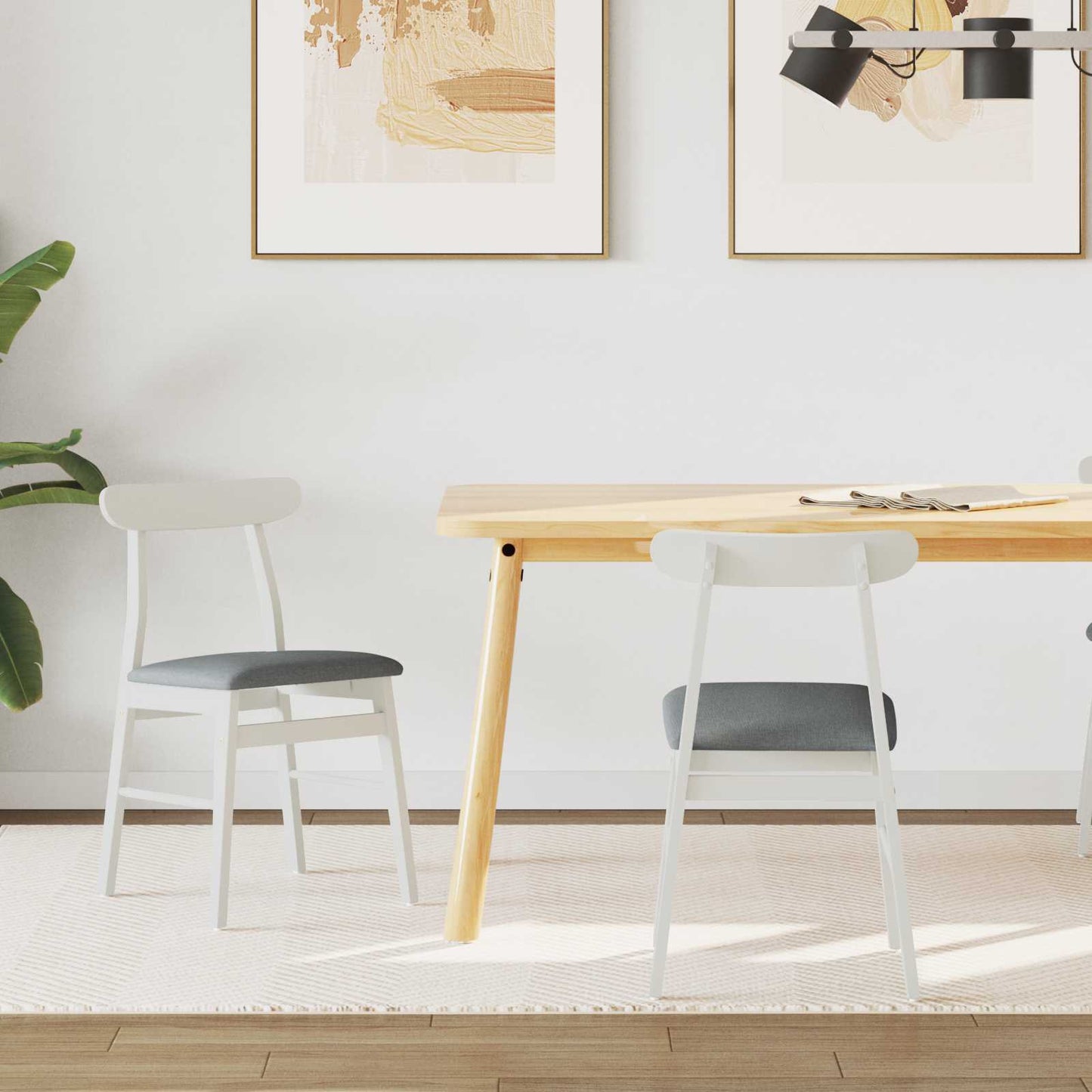 Sedia da pranzo 2 pz Legno di gomma solido Bianco e Grigio