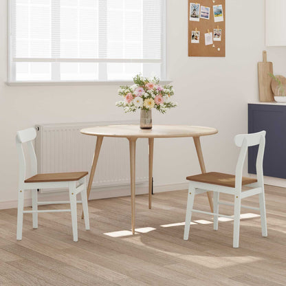 Sedia da pranzo 2 pz Legno di gomma solido Bianco e Naturale