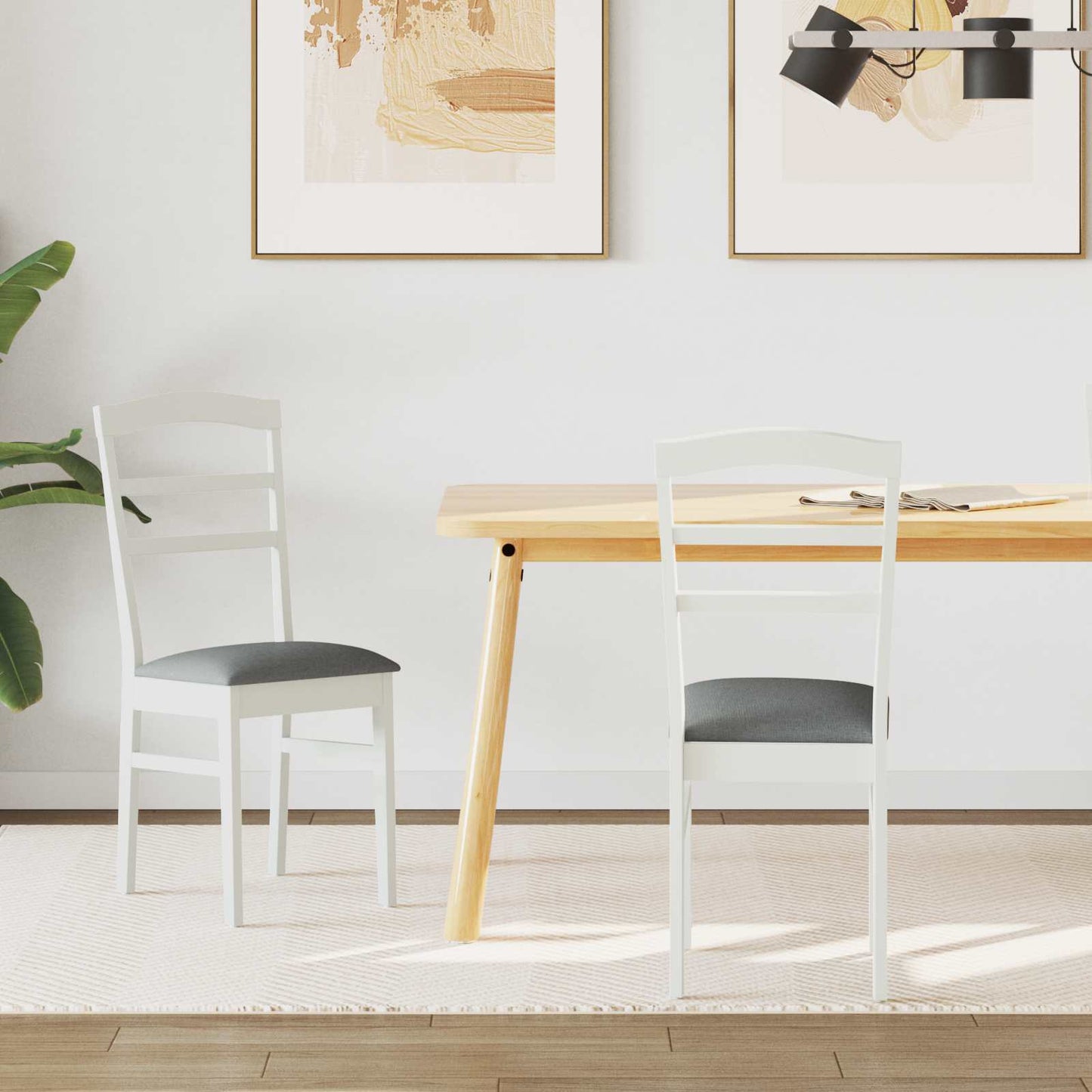 Sedia da pranzo 2 pz Legno di gomma solido Bianco e Grigio
